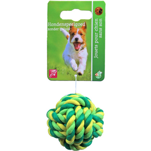 Boon hondenspeelgoed touwbal katoen groen/geel, 5 cm.