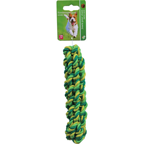 Boon hondenspeelgoed touwstick katoen groen/geel, 22 cm.