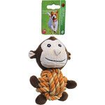 Boon hondenspeelgoed aap pluche met touwbal buik en piep, 15 cm.