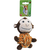 Boon hondenspeelgoed aap pluche met touwbal buik en piep, 15 cm.