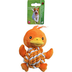 Boon hondenspeelgoed eend pluche met touwbal buik en piep 15 cm