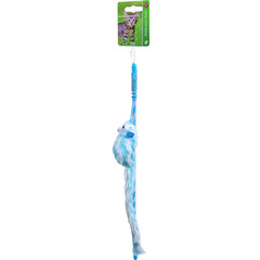 Boon kattenspeelgoed hengel met pluche crinkle muis met bel, blauw.