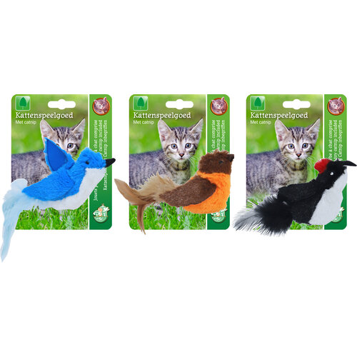 Boon Boon kattenspeelgoed vogel pluche met verenstaart assorti, 13 cm.