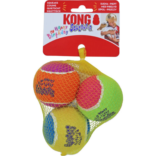 Kong Kong hond Squeakair birthday balls assorti medium, net a 3 stuks.