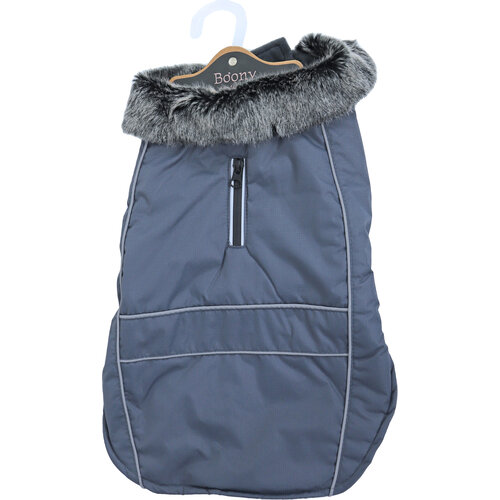 Boony Dog Fashion Boony Dog fashion hondenjas parka bontkraag grijs, 35 cm.