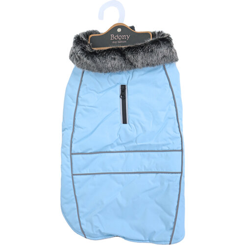 Boony Dog Fashion Boony Dog fashion hondenjas parka bontkraag lichtblauw, 35 cm.