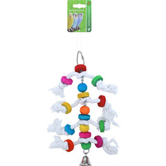 Boon Boon vogelspeelgoed touwladder met houten klos en metalen bel, 30 cm.