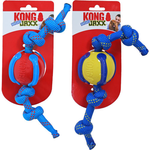 Kong Kong hond Jaxx Brights ball met touw assorti, medium.