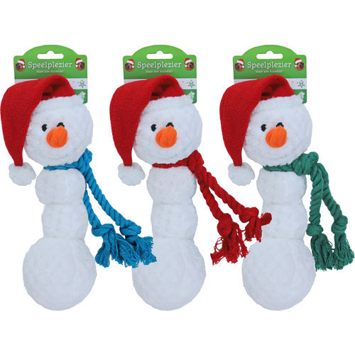 Boon Boon hondenspeelgoed kerst sneeuwpop pluche met piep assorti, 35 cm.