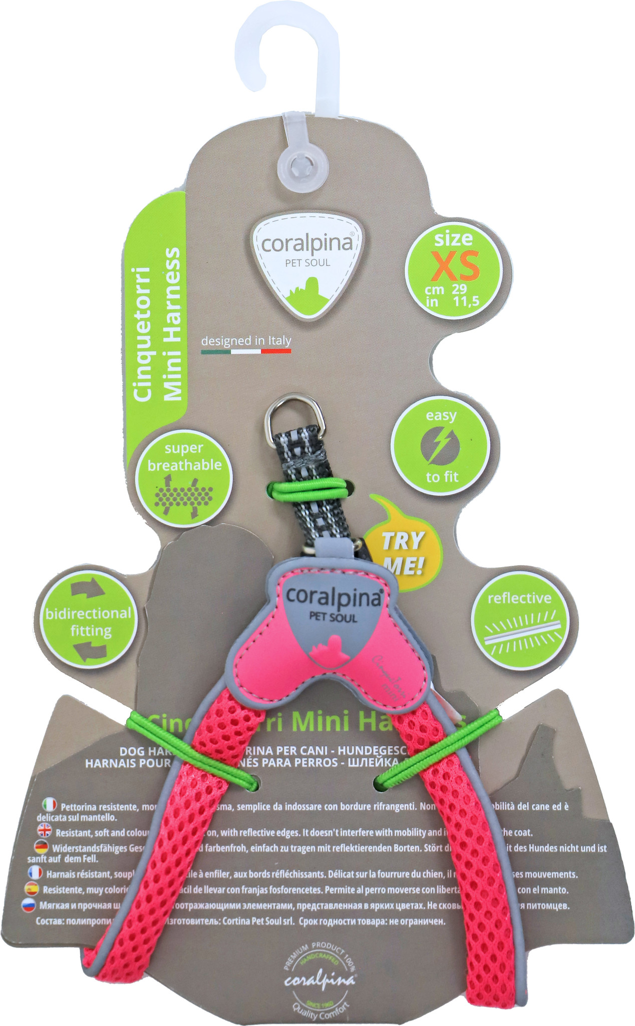 Coralpina harness Cinquetorri mini, fluorizerend roze XS. C111PF001 ...