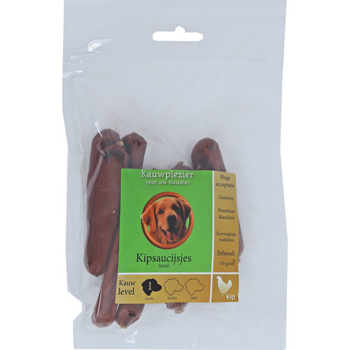 Boony Natuurlijke Snacks Boon Natuurlijke Snack kip, saucijsjes kip small, zak a 150 gram.