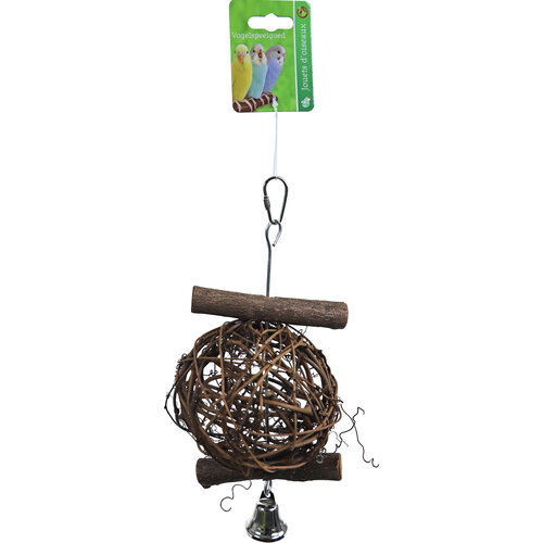 Boon Boon vogelspeelgoed stok hout met bal en bel L, 22 cm.