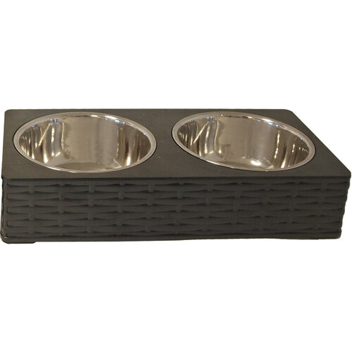 Dinnerset RVS in plastic wicker zwart, 30 cm.