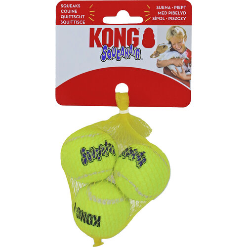 Kong Kong hond Squeakair met piep X-small, net à 3 tennisballen.