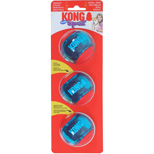 Kong Kong hond Squeezz Action ball red medium, kaart a 3 stuks.