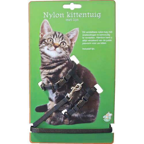 Boon kittentuig nylon met lijn, zwart.