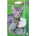 Boon kattenspeelgoed bontmuis grijs en wit, 5 cm blister a 3 stuks.
