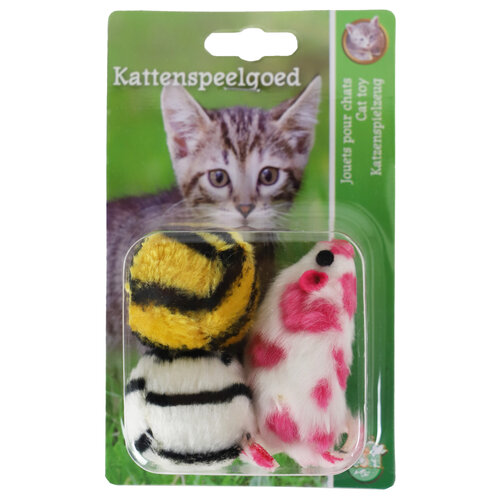 Boon Boon kattenspeelgoed blister a 2 ballen met muis 7,5 cm.