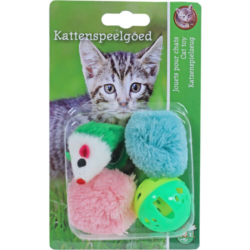 Boon Boon kattenspeelgoed blister a 2 knisper bal, plastic bal en muis.