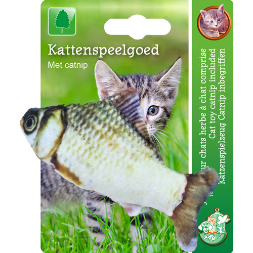 Boon kattenspeelgoed op kaart vis met catnip grijs/bruin, 11 cm.