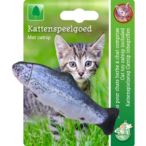 Boon kattenspeelgoed op kaart vis met catnip blauw/grijs, 11 cm.
