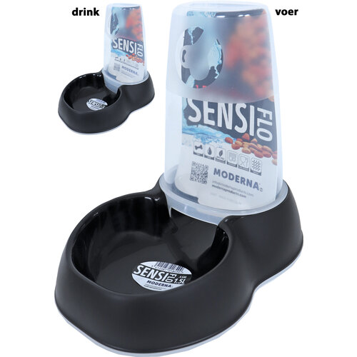 Moderna Moderna drink-/voerfontein Sensi Flo plastic 1,5 liter, zwart.