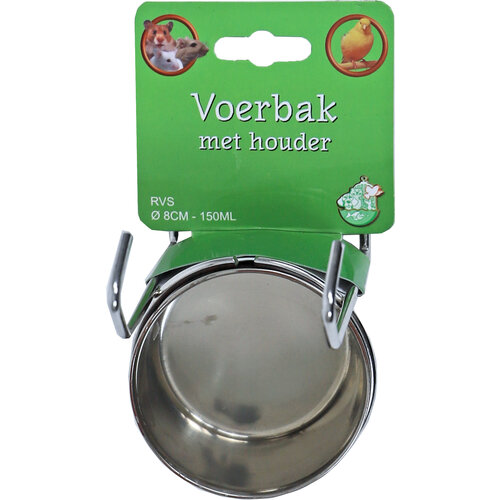 Boon Boon voerbak RVS met houder en print, Ø 8 cm - 180 ml.