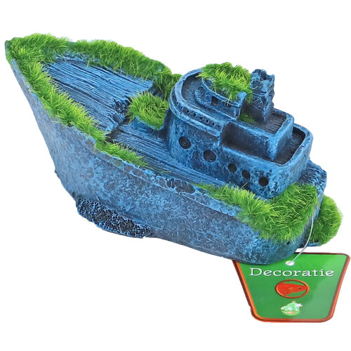 Boon aqua deco Boon Aqua Deco ornament polyresin gezonken half schip met mos, 13x6 cm.