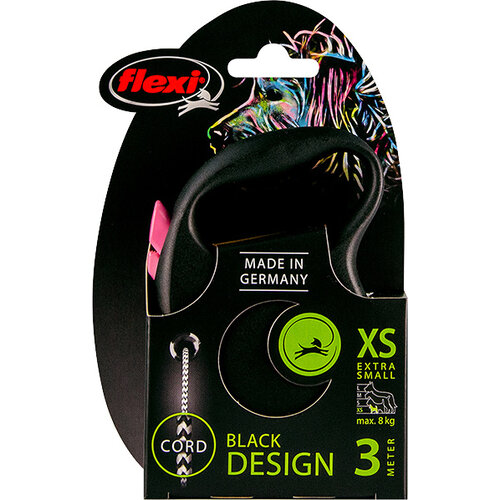 Flexi flexi rollijn BLACK DESIGN cord XS roze, 3 meter.