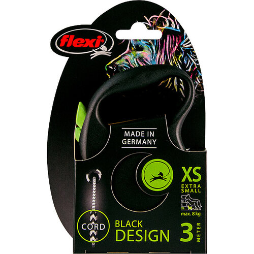 Flexi flexi rollijn BLACK DESIGN cord XS groen, 3 meter.