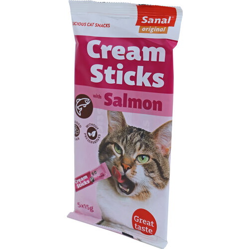 Sanal Sanal kat Cream Sticks zalm, 5x15 gram.