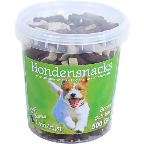 Boony hondensnacks Boony semi moist duo bones lam/rijst, emmer a 500 gram.