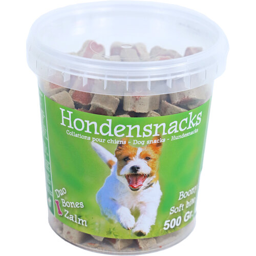 Boony hondensnacks Boony semi moist duo bones zalm, emmer a 500 gram.