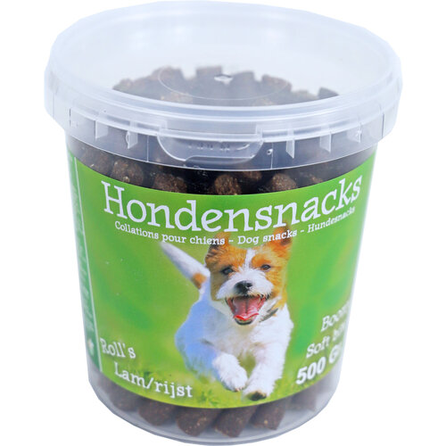 Boony hondensnacks Boony semi moist rolls lam/rijst, emmer a 500 gram.