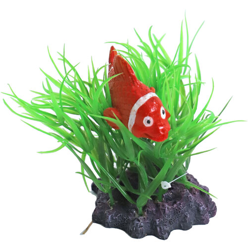 Boon Boon Aqua Deco ornament polyresin plant met clownsvis, 10 cm.