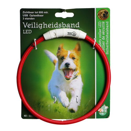 Boon Boon veiligheidshalsband LED nylon 40-50cm verstelbaar rood