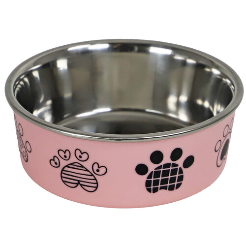 Boon Boon eetbak RVS pawprint 13cm/540ml roze