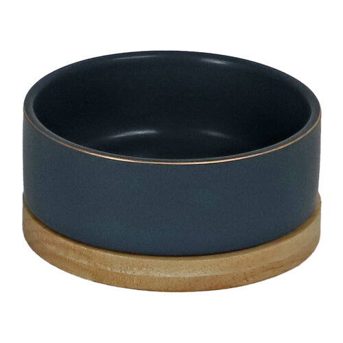 Boon Boon eetbak keramiek/hout petrol blauw 13cm