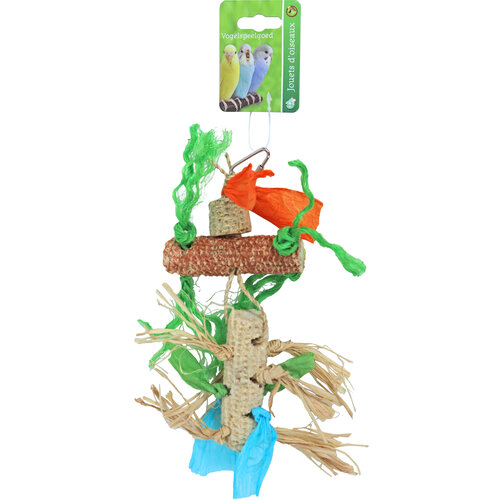 Boon Boon vogelspeelgoed maïskolfkern met raffia, 30 cm.