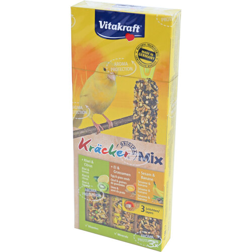Vitakraft Vitakraft Trio Mix ei/graszaad-sesam/banaan-kiwi/citrus-kräcker kanarie, 3in1.