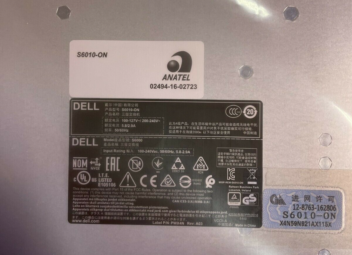 Dell Dell S6010-ON 32PRT QSFP IO>PSU OS9 RoHS // 0V5G6H - V5G6H
