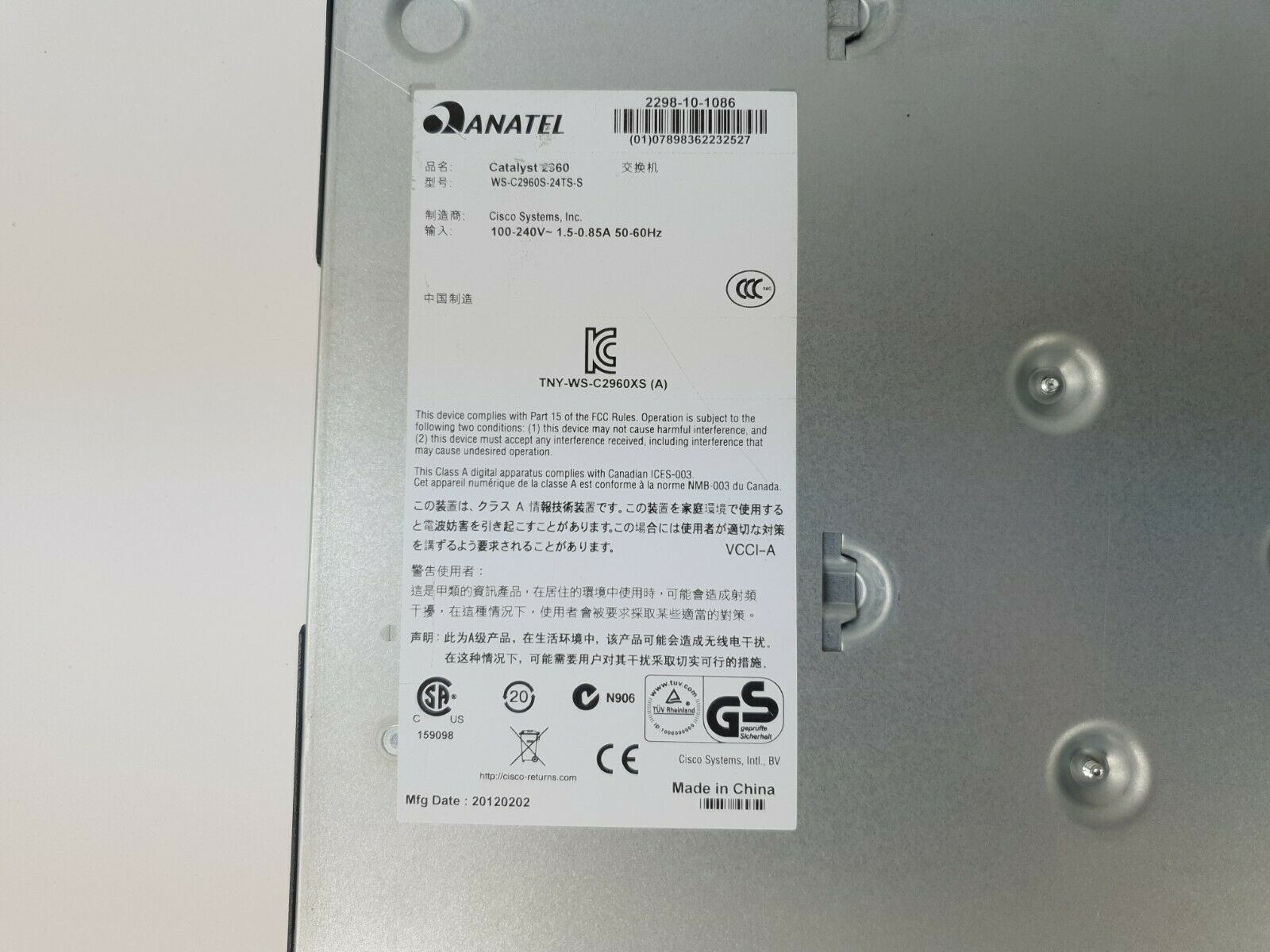 Cisco Cisco Catalyst 24PRT Ethernet RoHS // WS-C2960S-24TS-S V02