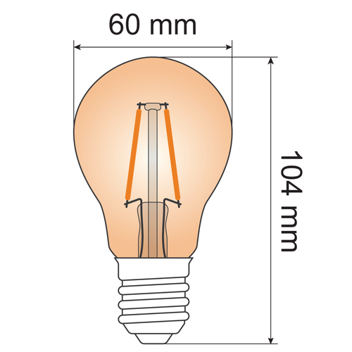 Lampada a filamento da 2,5W, 4,5W, 7W e 10W, 2000K, vetro ambra Ø60 - dimmerabile