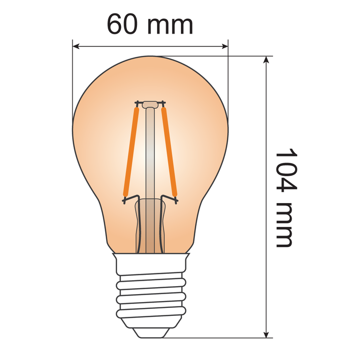 Lampada a filamento da 2,5W, 4,5W, 7W e 10W, 2000K, vetro ambra Ø60 - dimmerabile