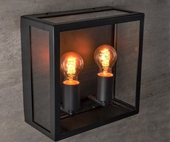 Lampada da parete industriale in acciaio inox Gabriella con vetro - nero