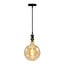 Moderna lampada a sospensione con cavo nero lucido incl. lampadina XXXL da 8,5W a 10W, vetro ambrato, 2000K, Ø200 mm