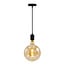 Lampada a sospensione con cavo industriale nera lucida incl. lampadina XXXL da 8,5W a 10W, vetro ambrato, 2000K, Ø200 mm