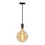 Lampada a sospensione con cavo industriale nera lucida incl. lampadina XXXL da 8,5W a 10W, vetro ambrato, 2000K, Ø200 mm