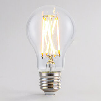 Lampadina a filamento LED dim-to-warm da 7 e 9 watt in vetro trasparente