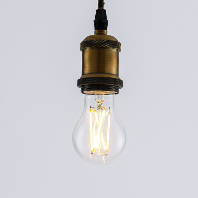 Lampadina a filamento LED dim-to-warm da 7 e 9 watt in vetro trasparente
